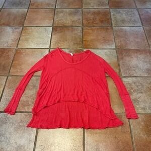 Free people, oversized, waffle Henley, high, low, raw edges top